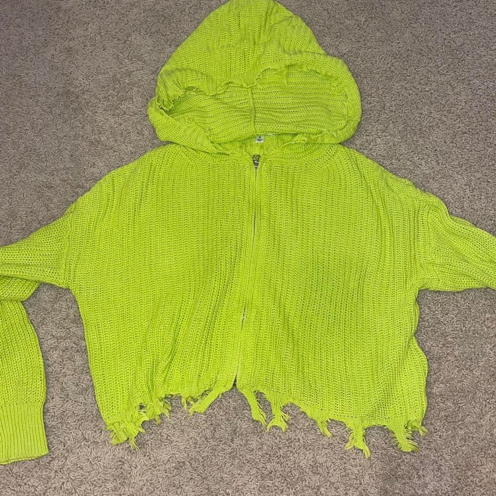Wild Honey neon green knit zip up